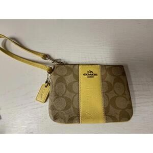 Coach Signature Canvas Wristlet with Yellow Leather Trim